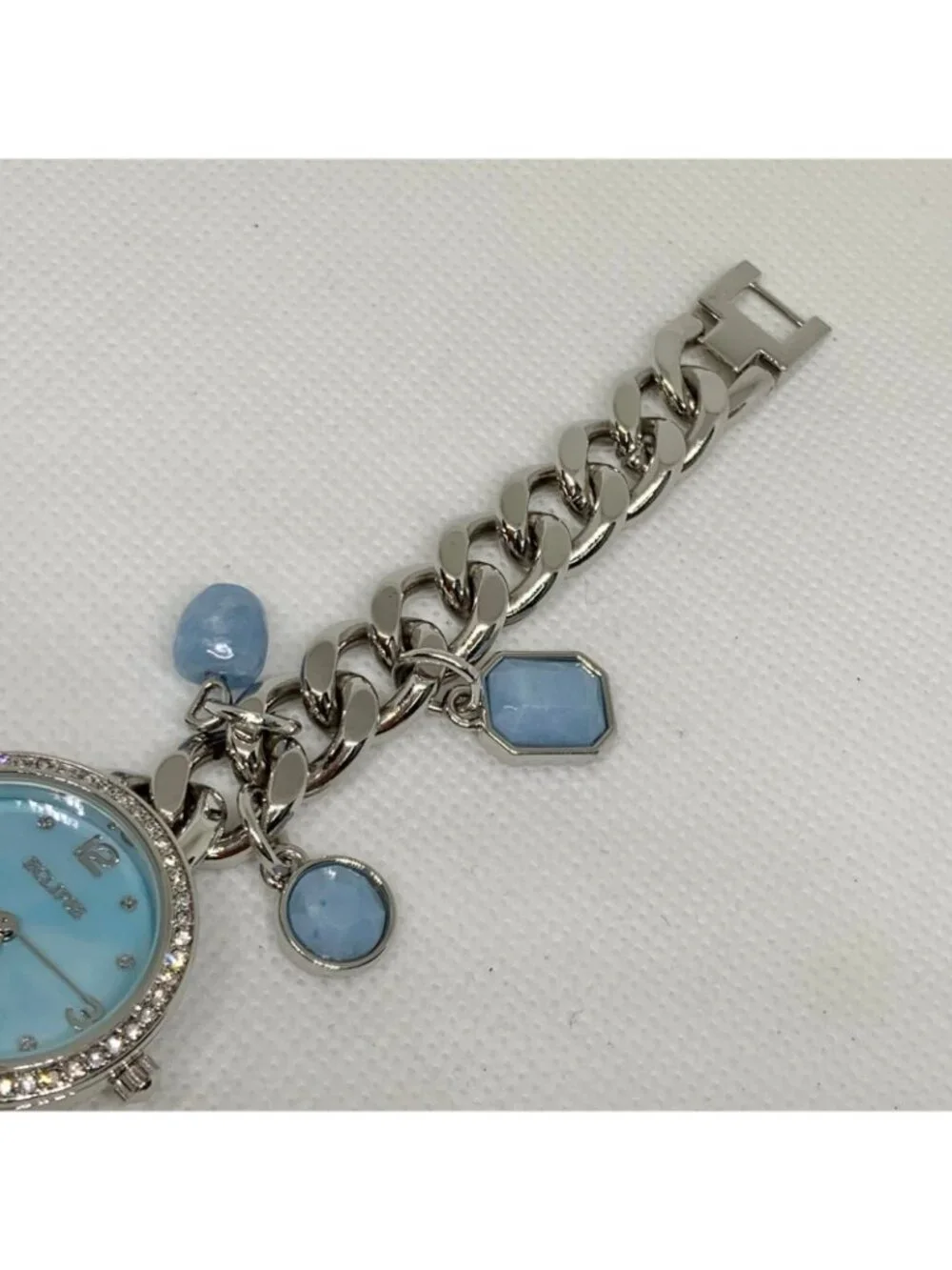 Eclipse women watch silver tone blue dial charm bracelet 27mm Quartz 7” running